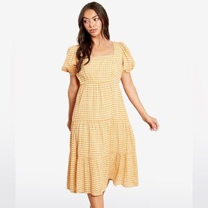 NWT Yellow Checked Tiered Midi Dress